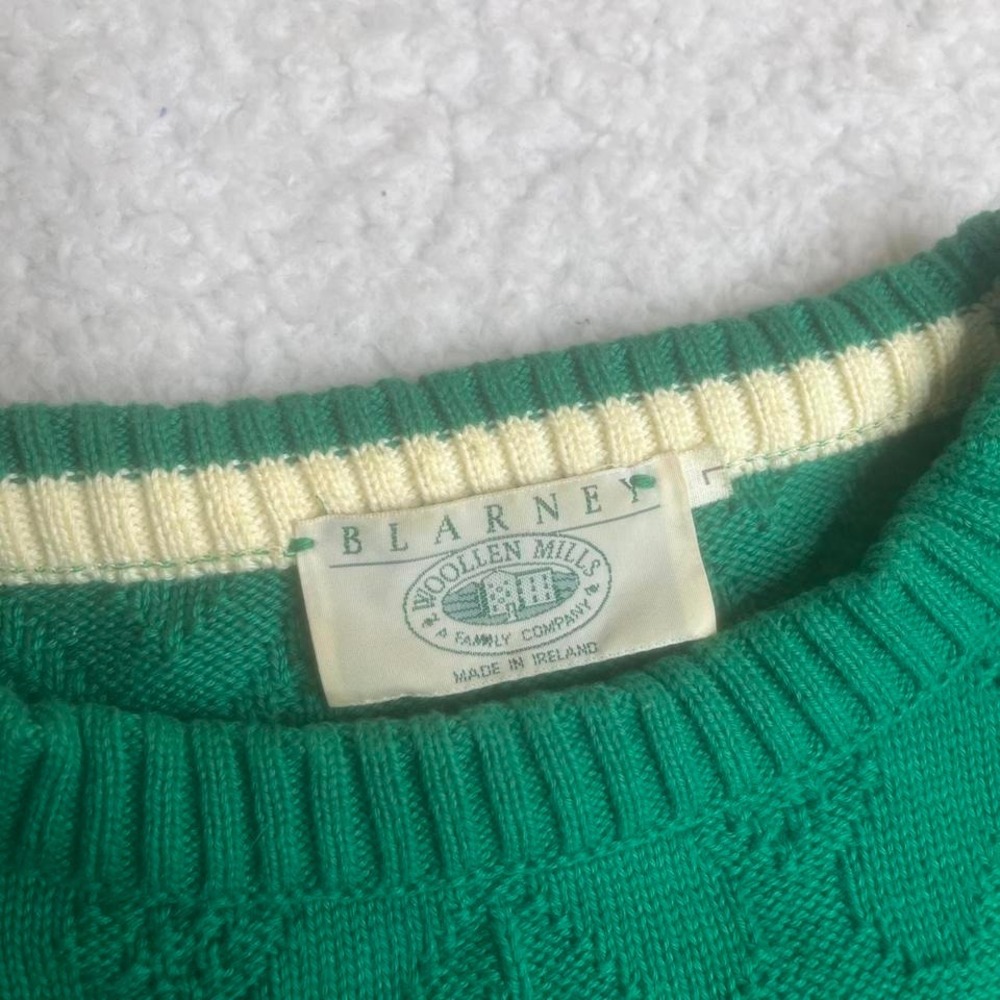 Vintage Blarney Woolen mills men green cable knit sweater fisherman Ireland L - Picture 3 of 7